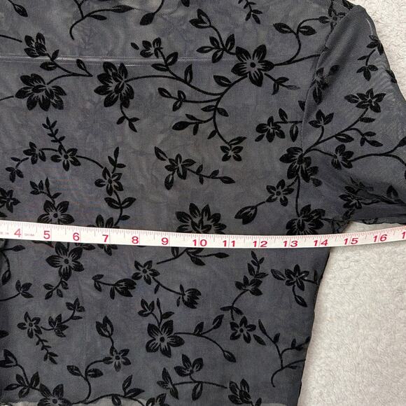 Sheer Floral Crop Top Black Size S Burnout Floral Design Whimsygoth Fairygrunge - Picture 3 of 5